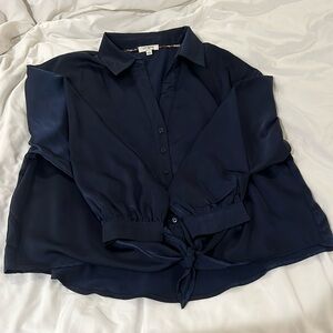 Navy Silk Button Down
